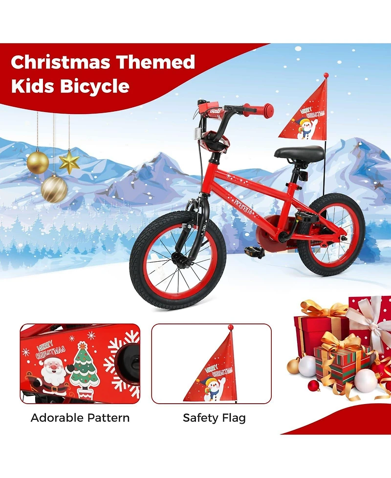 Mecale 14 Inch Kids Bike Adjustable with Christmas Music & Flag for Aged 4-5 Years Old