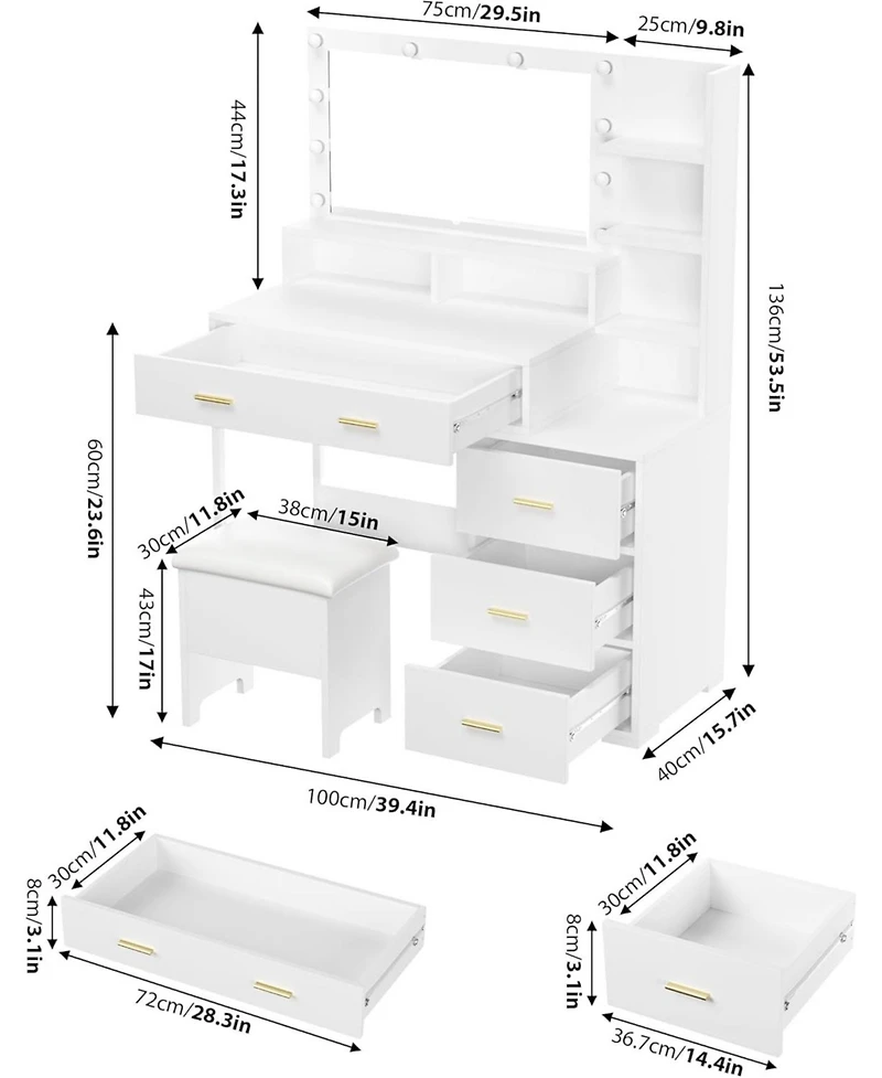 gaomon Makeup Vanity Desk with Mirror and 10 Led Light Bulbs