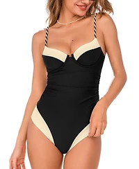 Cupshe Women's Underwire Ruched Colorblock One-Piece Swimsuit