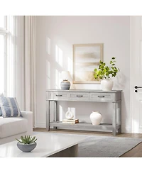 gaomon Farmhouse Entryway Table, 2 Tier Console Table with 3 Storage Drawers, 54" Wooden Sofa for Living Room