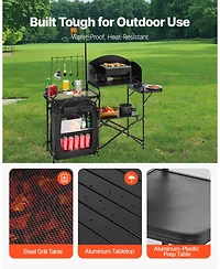 Mecale Camping Kitchen Table, Aluminum Portable Cook Station with Storage Cupboard, Detachable Windscreen, Carrying Bag, Quick Setup