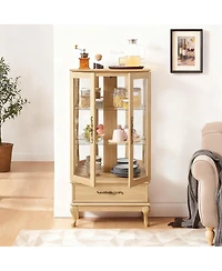 Yigii Antique Display Cabinet with Lighted Glass Doors Mirrored Panel