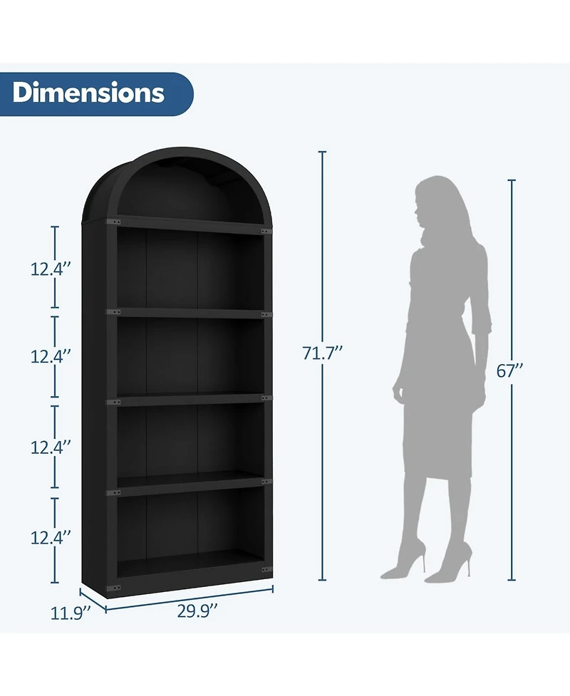 gaomon 71" Tall 5-Shelf Arched Bookcase – Farmhouse Wooden Bookshelf with Display Storage Rack, Freestanding for Home Office, Liv
