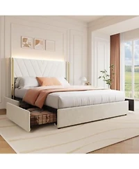 Gaomon Full Upholstered Led Bed Frame With 4 Storage Drawers Full Size Bed Frame With Rgb Led Lights Velvet Platform Bed Frame With Wingback