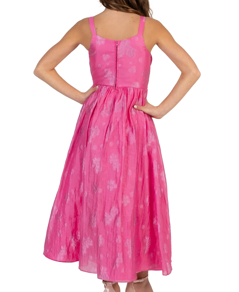 Rare Editions Girls' 7-16 Burnout Organza Floral Applique Square Neck Dress