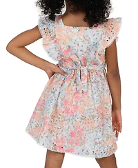 Rare Editions Girls' 2T-6X Printed Eyelet Square Neck Ruffle Dress