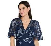 R & M Richards Women's Sequin Embellished Cape-Sleeve Gown