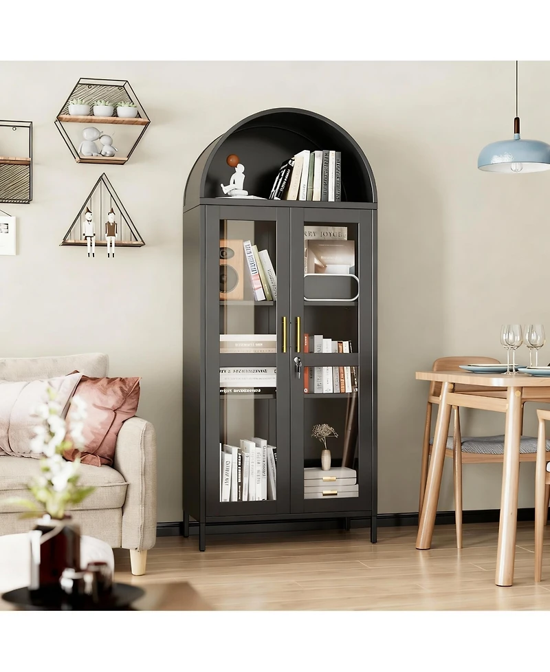 Yigii Arched Glass Cabinet for Home Office, Easy Assembly