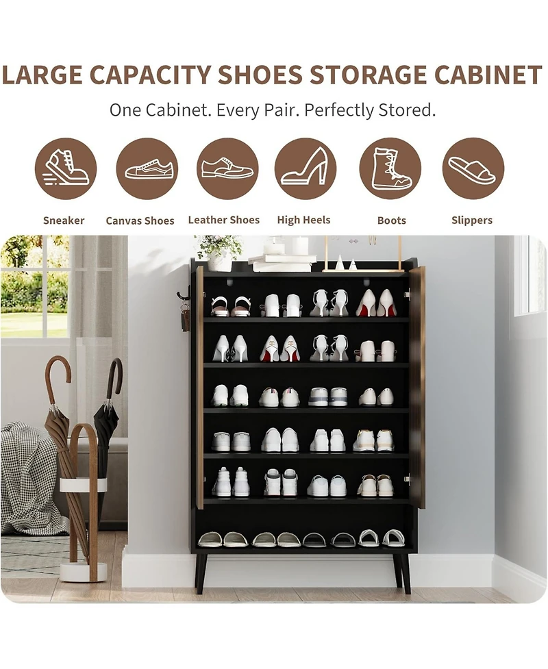 gaomon Large Shoe Cabinet with Doors – 6-Tier Shoe Organizer with 2 Doors and Extra Hooks, Freestanding Shoe Storage for Hallway, Entryway