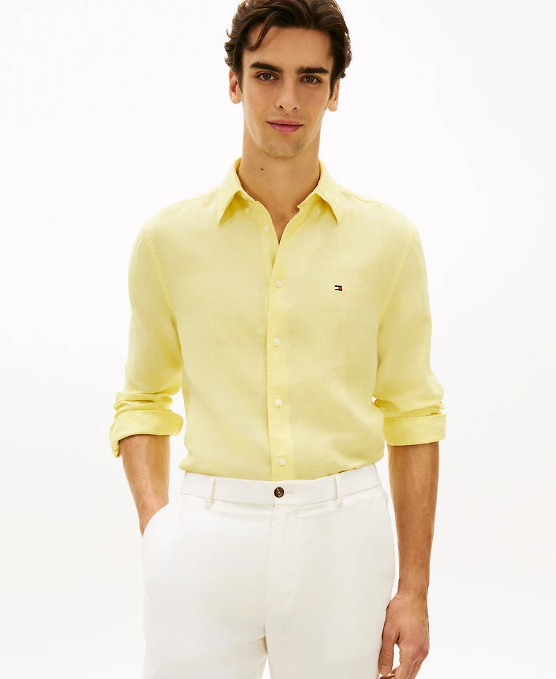 Tommy Hilfiger Men's Pigment-Dyed Linen Button-Down Long Sleeve Shirt