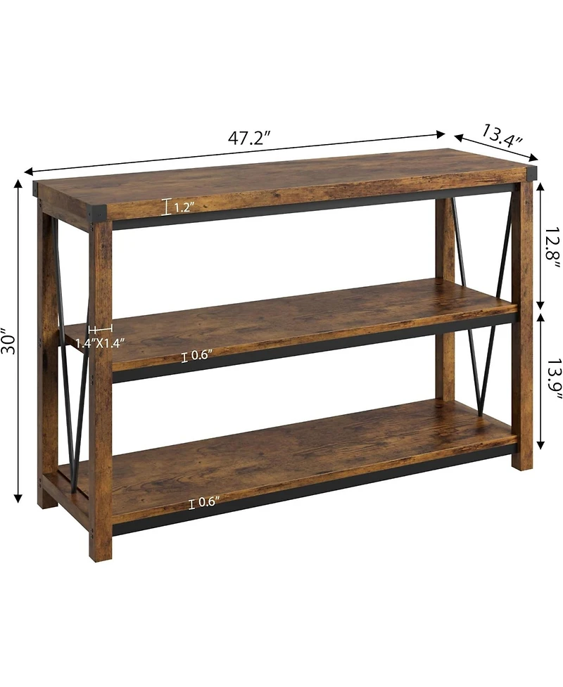 gaomon Farmhouse Table,47" Narrow Long Console Table with Storage, 3 Tier Wood for Living Room, Sofa Tables Behind