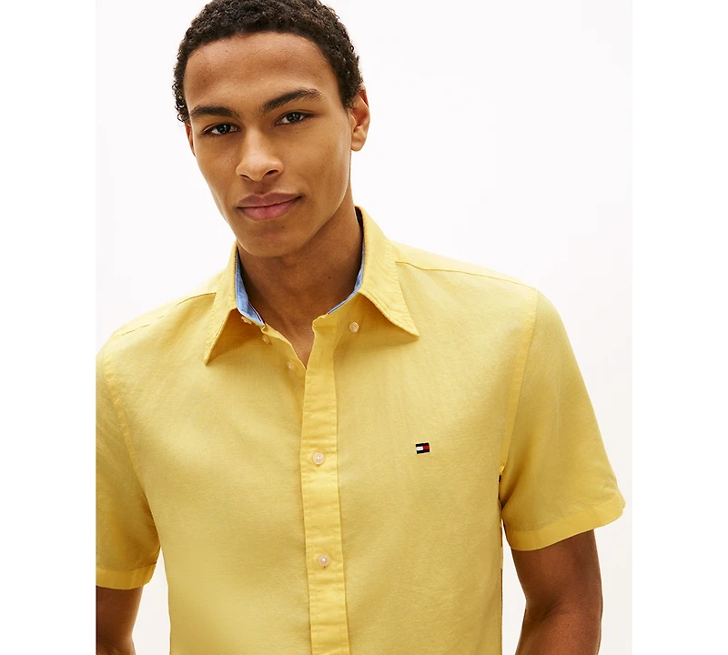 Tommy Hilfiger Men's Short-Sleeve Pigment-Dyed Linen Button-Front Shirt