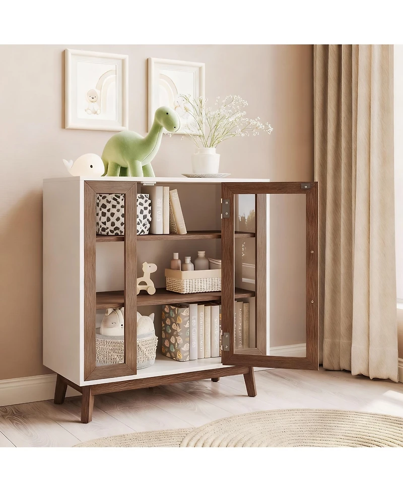 Yigii Console Table with Glass Doors