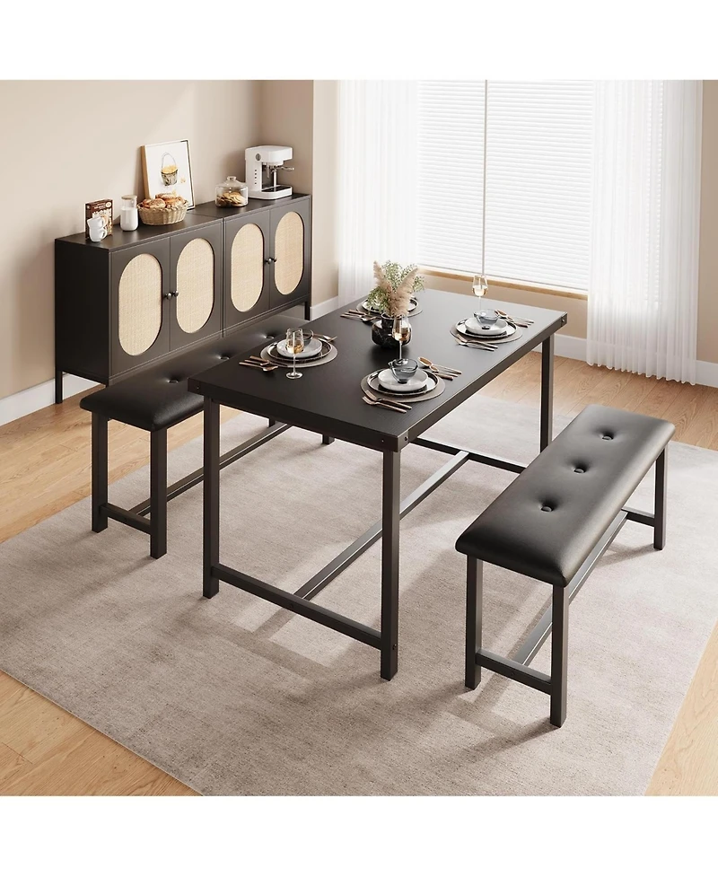gaomon Dining Table Set for 4 Kitchen Table with Benches Rectangular Dining Room Table Set with 2 Upholstered Benches 3 Piece Dining Table Set Retro