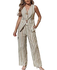 Cupshe Women's Striped Sleeveless Vest & Straight-Leg Pants Matching Set