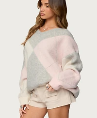 Edikted Women's Elda Oversized Argyle Sweater