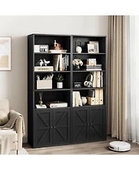 gaomon Industrial Bookcase with Doors – 6-Shelf Farmhouse Wooden Bookshelf, 11.8" Deep Display Storage Shelves for Bedroom, Living Room