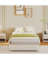 gaomon Twin Size Cloud Bed Frame, Low Bed Frame Without Headboard, Corduroy Upholstered Low Platform Bed with Solid Wood Legs