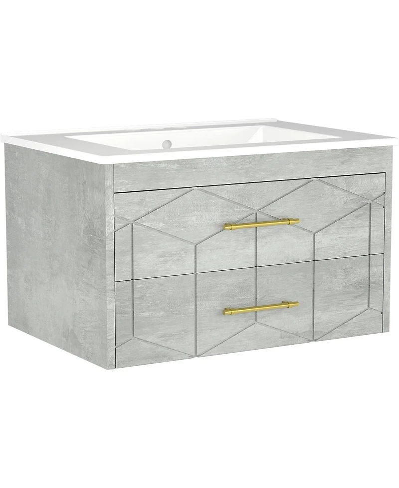 gaomon 30" Bathroom Vanity with Sink Combo Floating Bathroom Vanity with Ceramic Basin 2 Large Drawers with Gold Handle Soft-Close Design