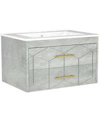 gaomon 30" Bathroom Vanity with Sink Combo Floating Bathroom Vanity with Ceramic Basin 2 Large Drawers with Gold Handle Soft-Close Design