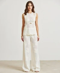 Modenaire Women's Sleeveless Textured Top and Wide-Leg Pants Set