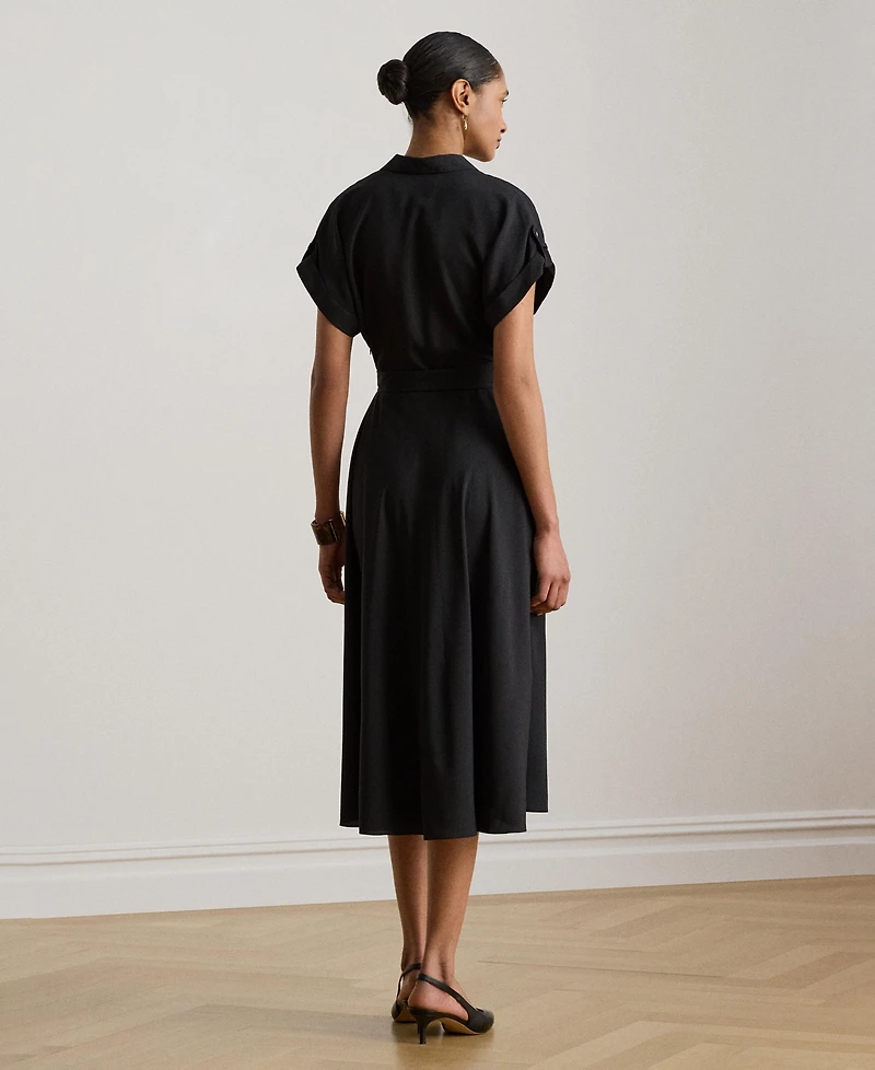 Lauren Ralph Women's Belted Crepe Surplice Neck Dress