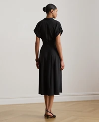 Lauren Ralph Women's Belted Crepe Surplice Neck Dress