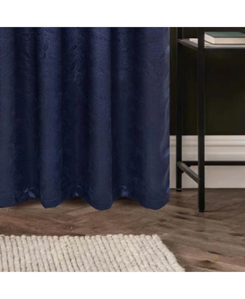 Olivia Gray 100% Polyester 200 Gsm Arlo Embossed Blackout Grommet Curtain Panel 54" x 90" Navy