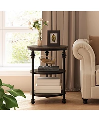 gaomon Round Side Table, Small End Table with 3 Shelves for Living Room, Bedroom, Night Stand Accent Coffee Table with Steel Frame for Small Spaces