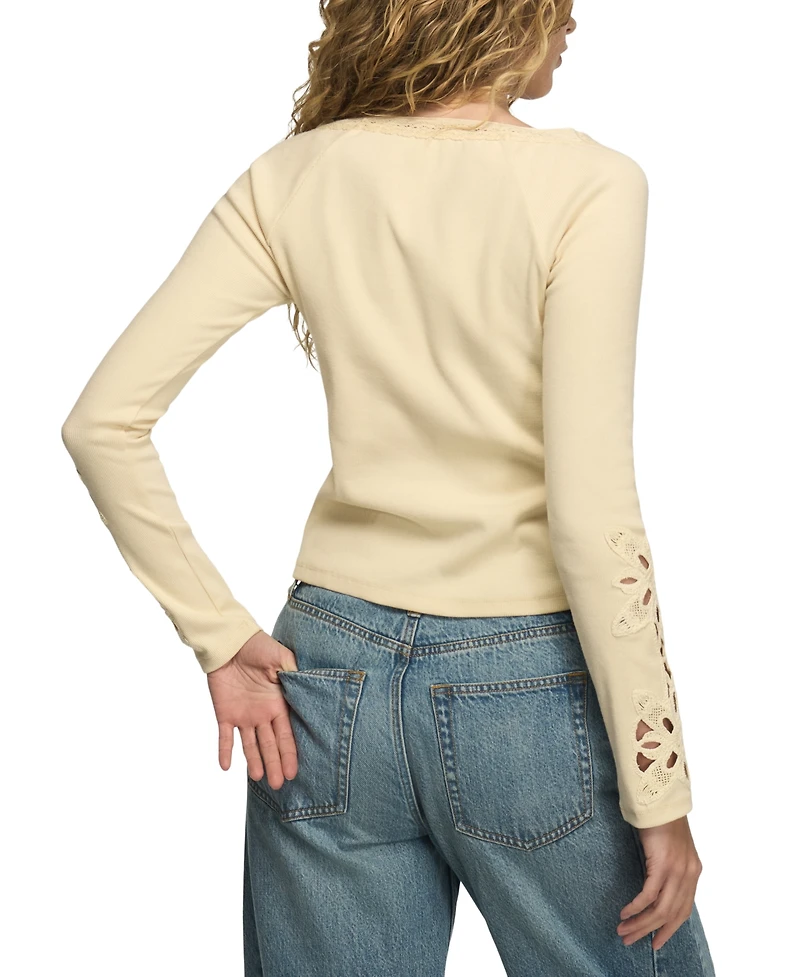 Lucky Brand Women's Lace Notch Neck Fitted Top