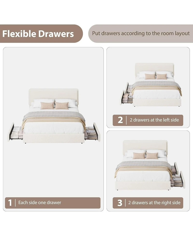 gaomon Full Teddy Fleece Bed Frame with 2 Drawers, Upholstered Platform, Adjustable Headboard