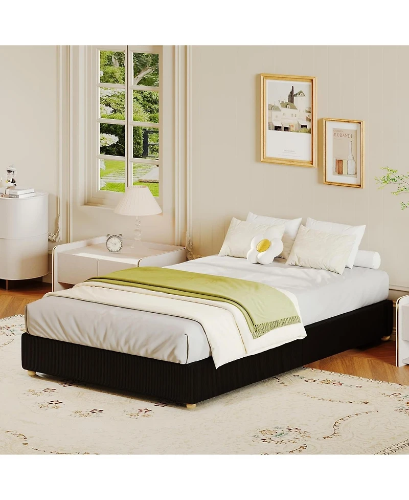 gaomon Twin Cloud Bed Frame, Soft Corduroy Fabric Low Platform Bed with Solid Wood Round Legs, Noiseless Bed Frame Without Headboard