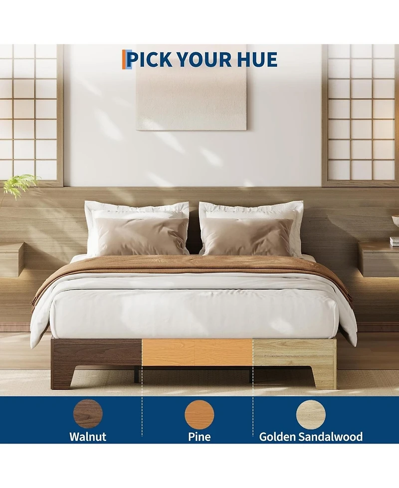 gaomon Full Size Wood Bed Frame,Platform Nature Bed with Strong Wooden Slats,No Box Spring Needed,Minimalist Bedroom Furniture,Easy Assembly