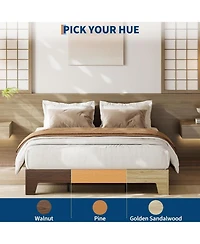 gaomon Full Size Wood Bed Frame,Platform Nature Bed with Strong Wooden Slats,No Box Spring Needed,Minimalist Bedroom Furniture,Easy Assembly