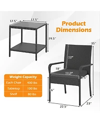 Gymax 3 Piece Patio Furniture Set Outdoor Wicker Chair & Table w/ Seat Cushions