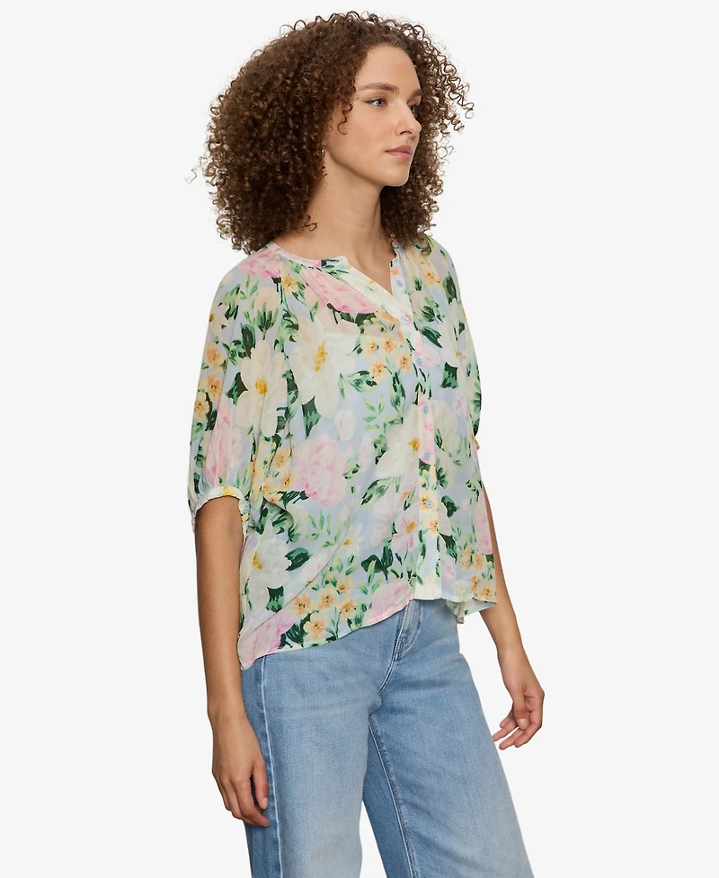 Sanctuary Petite Printed Split Neck Top