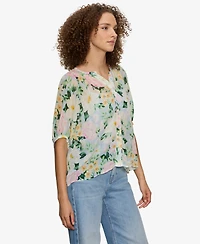 Sanctuary Petite Printed Split Neck Top