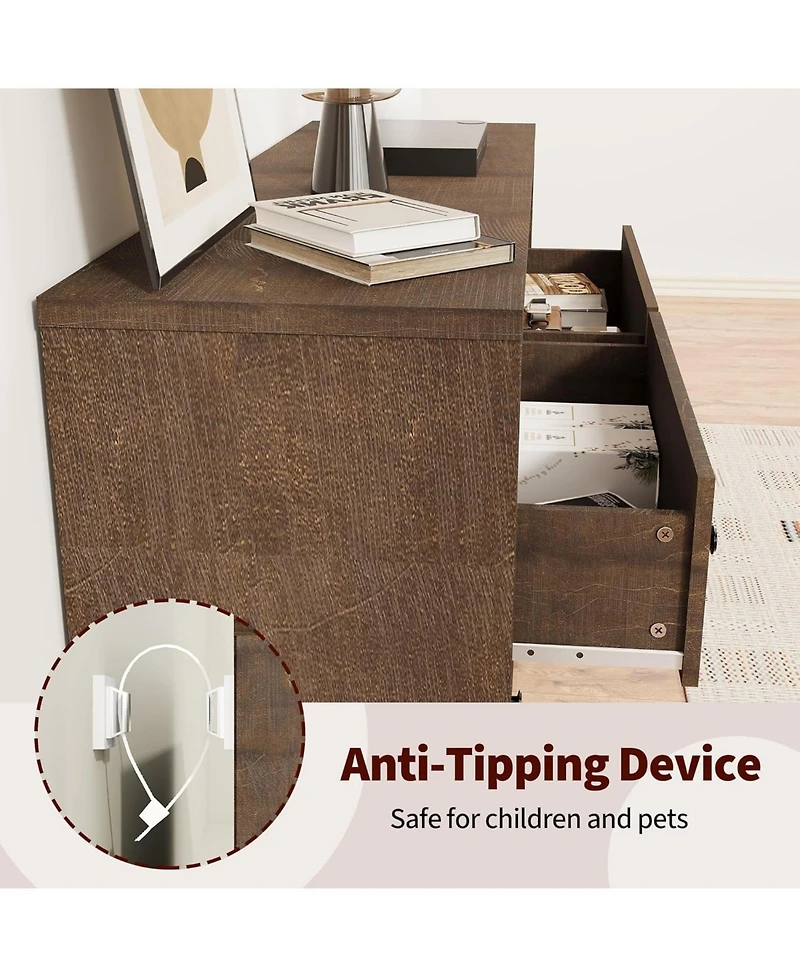 gaomon 6 Drawer Dresser for Bedroom, 47" Wide Wooden Chest of Drawers, Fluted Storage Organizer for Living Room