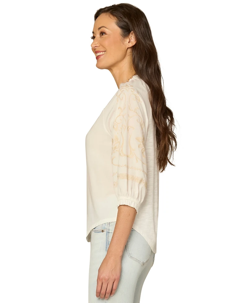 Democracy Women's Mixed Media Embroidered Top