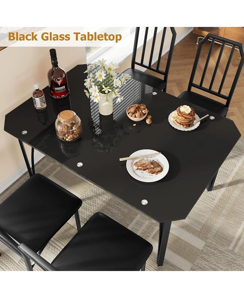 gaomon Glass Dining Table Set for 4, 5 Piece Kitchen Table and Chairs with Chamfer Design and Cushioned Seats for Small Spaces