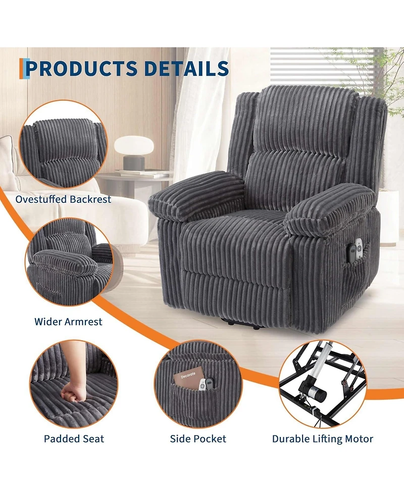 gaomon Power Lift Recliner Chair - Heat and Massage, Electric Lift Plush Recliner with Soft Padded Seat, Back Support & Armrests