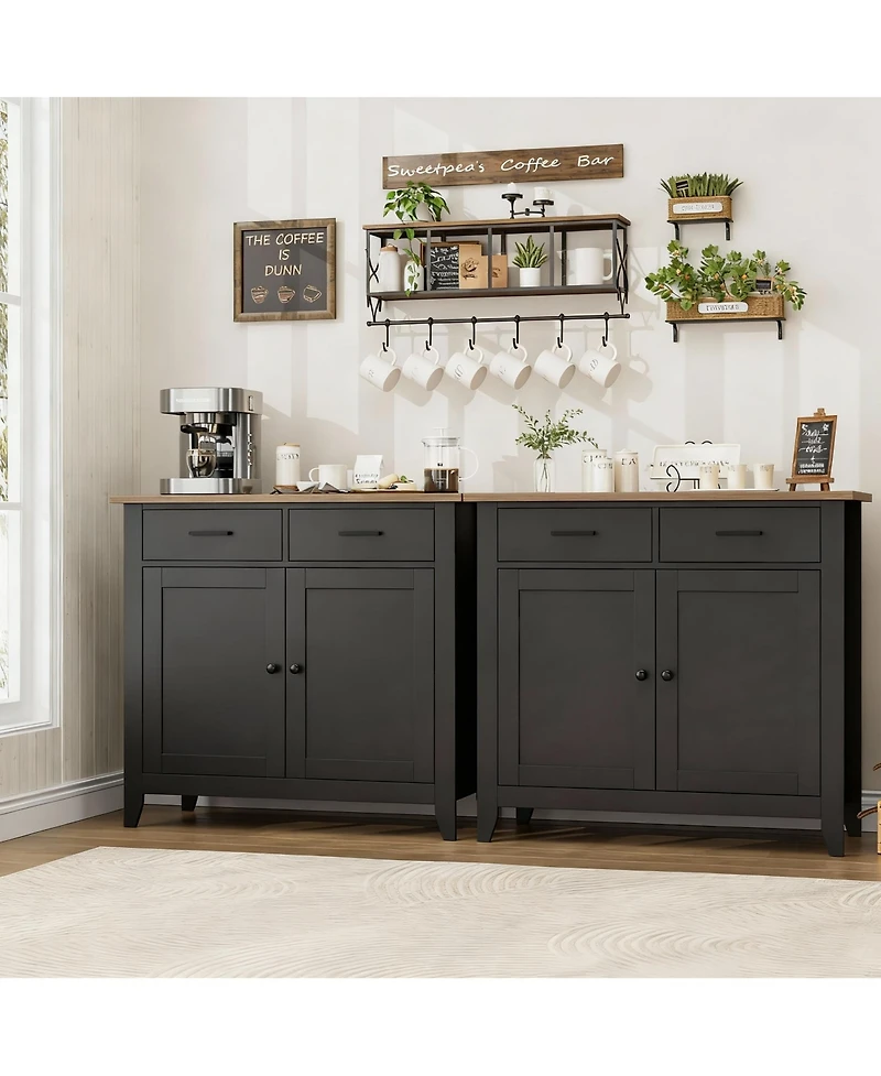 Yigii Farmhouse Buffet Cabinet with 2 Drawers and Doors