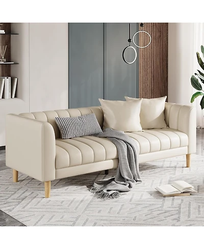 gaomon Faux Leather Sofa Couch, Modern 78" W Sofa with Deep Seats, 3 Seater Sofa Couch with 2 Throw Pillows and Wood Legs, Easy Assembly