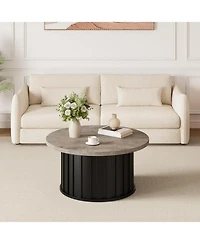 gaomon Round 31.9" Round Mid Century Modern Coffee Table with Metal Base and Fluted Design