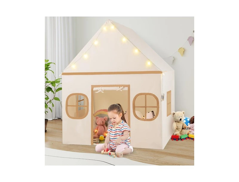 Slickblue Large Kids Playhouse Tent with Door Curtain, Windows, Star Lights