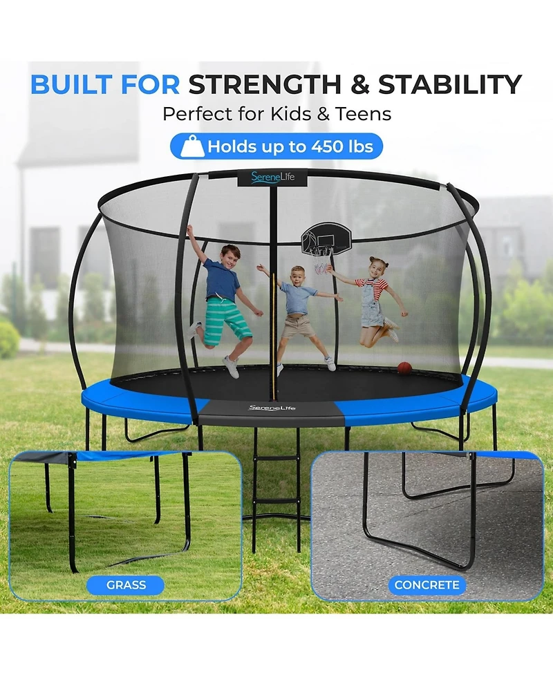 “SereneLife Outdoor Trampoline with Enclosure Net & Ladder, Heavy Duty Trampoline for Kids & Adults (8–14 Ft)”