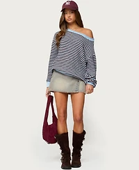 Edikted Women's Averi Striped Oversized Off Shoulder Sweater