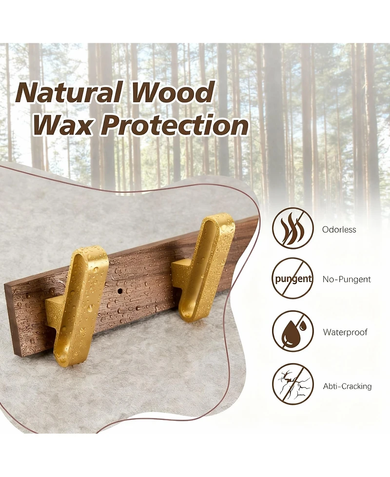 Yigii Solid Walnut Wood 5-Hook Wall Rack for Clothes