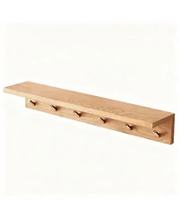 Yigii Oak Wood Coat Rack with Shelf, Sturdy Design for Entryway, Hallway, Bathroom