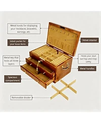 Yigii Wooden Jewelry Box with Lock for Women